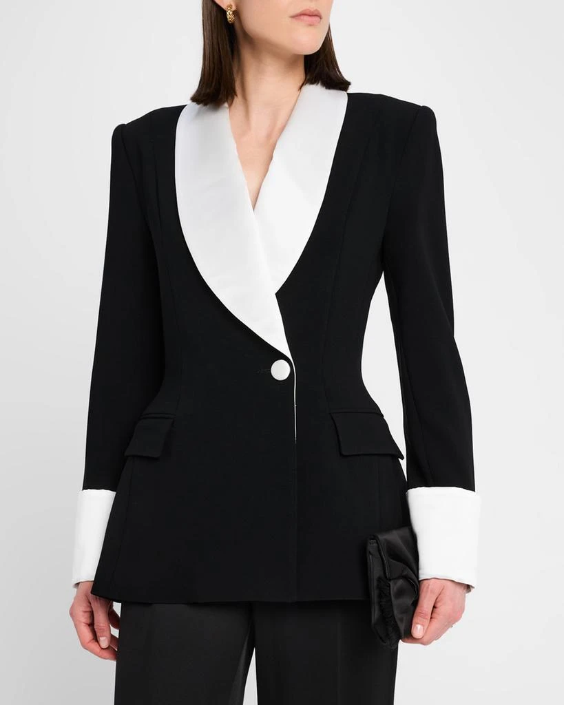 Sergio Hudson Silk Shawl-Lapel Combo Double-Breasted Blazer 4