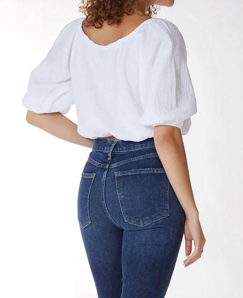 Bobi Boatneck Shirred 3/4 Sleeve Top In White 2