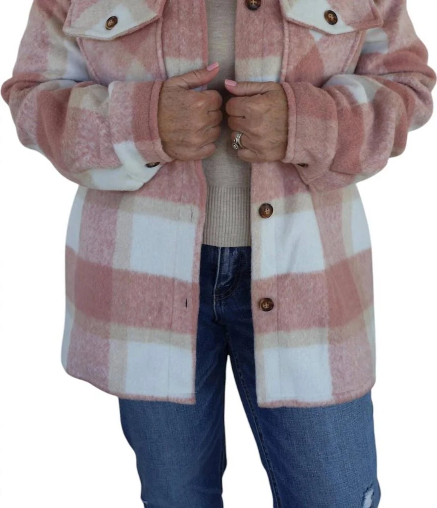 Panache Apparel Sugar Cookie Shacket In Pink 2