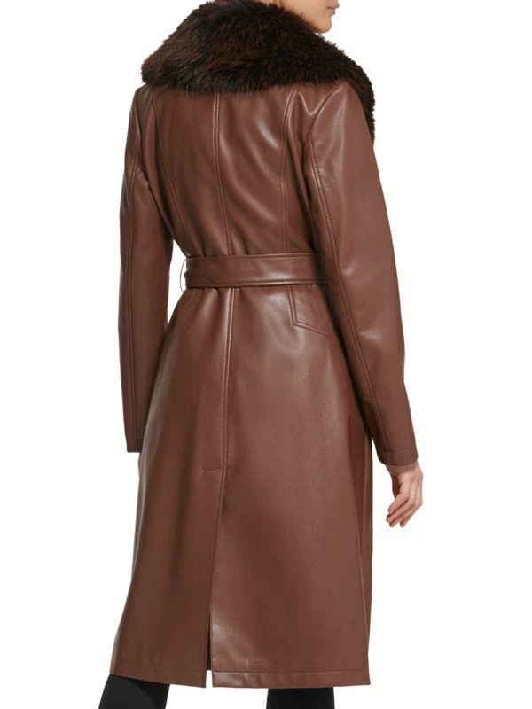 Kenneth Cole Faux Leather & Faux Fur Belted Trench Coat 2