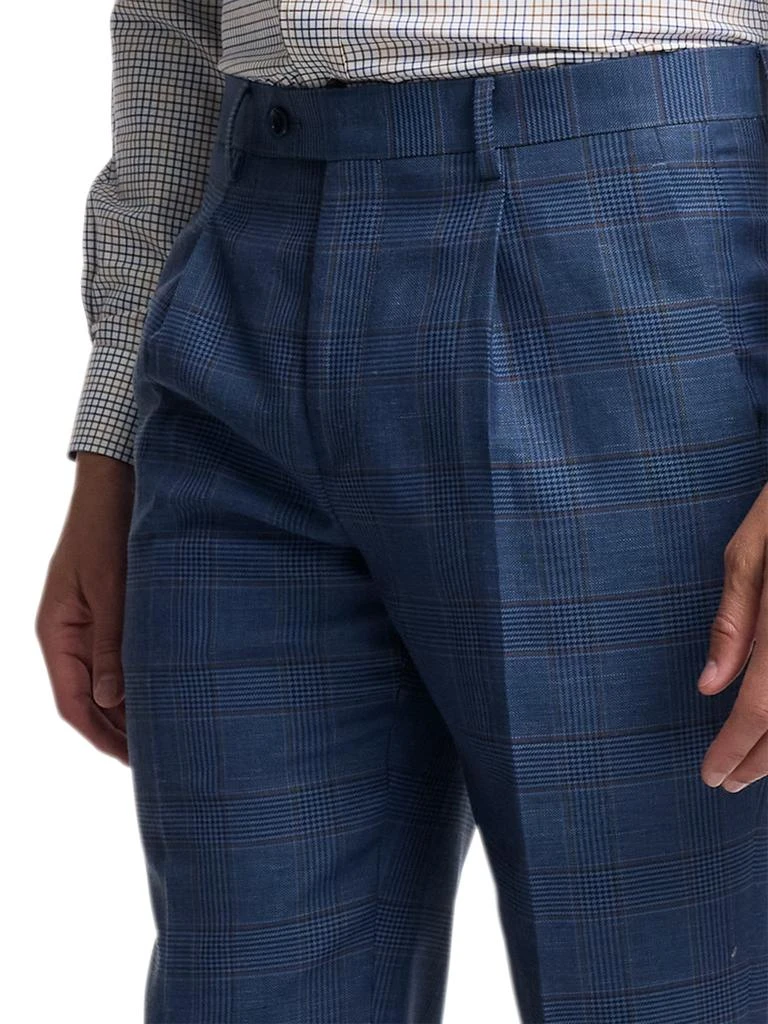 Paul Fredrick Blue/tan Wool Blend Plaid Single Pleat Suit Pants 3