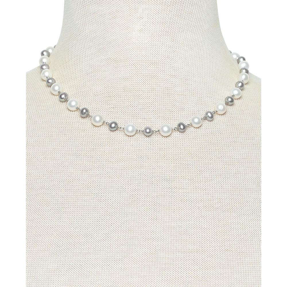 Belle de Mer Gray & White Cultured Freshwater Pearl (5-6mm & 7-8mm) Statement Necklace in Sterling Silver, 18" + 2" extender (Also in Pink & White Cultured Freshwater Pearl), Created for Macy's