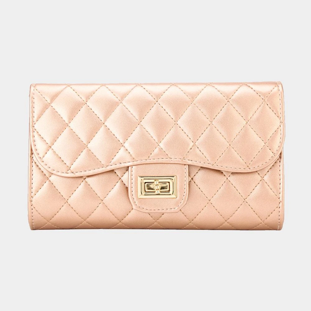 FASHNZFAB Quilted Flap Evening Clutch Bag / Crossbody Bag