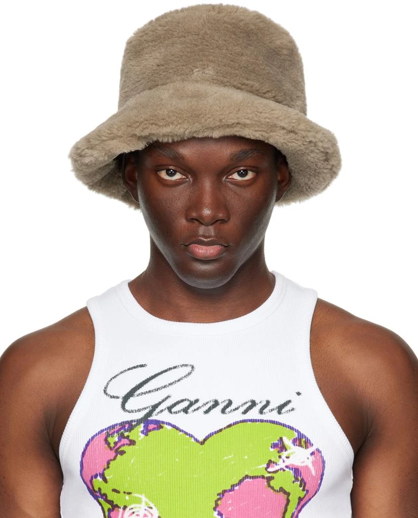 Ganni Taupe Fluffy Tech Bucket Hat 1