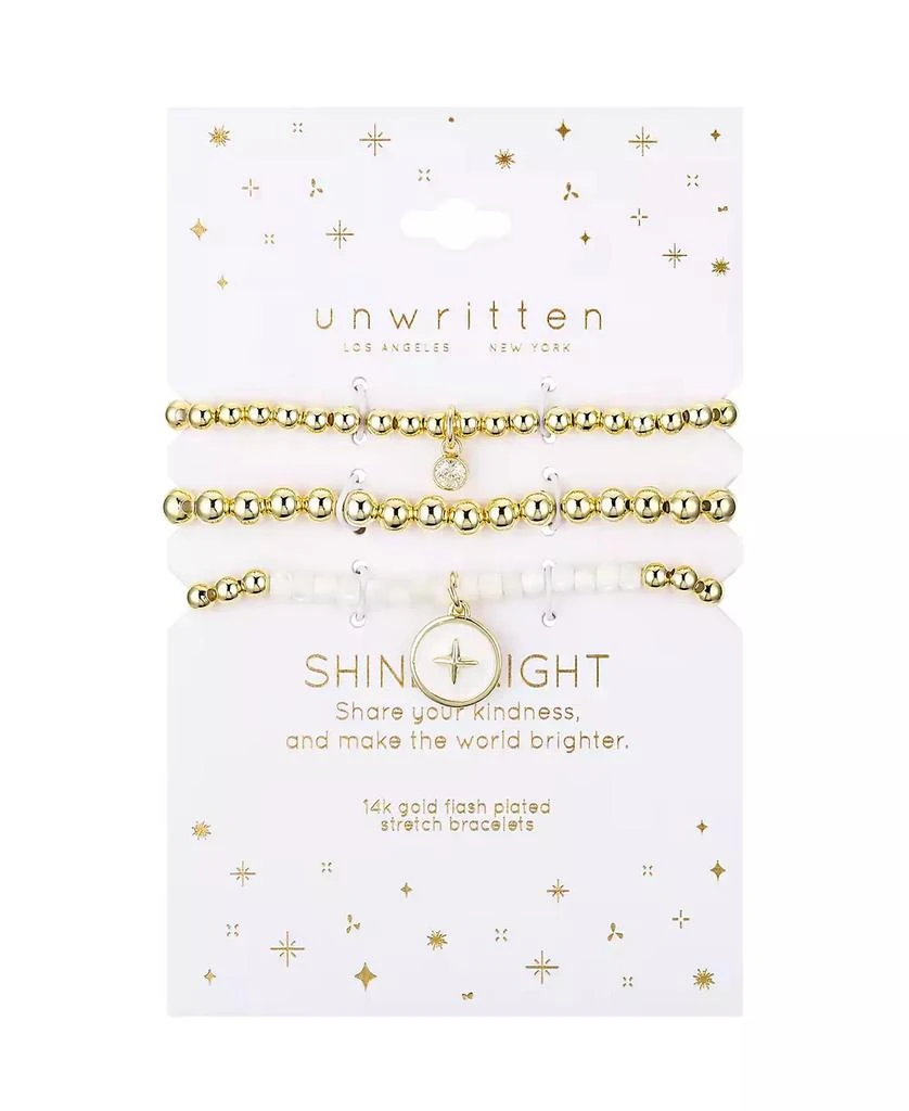 Unwritten White Enamel Cubic Zirconia and Mother of Pearl Star Beaded Stretch Bracelet Set 3