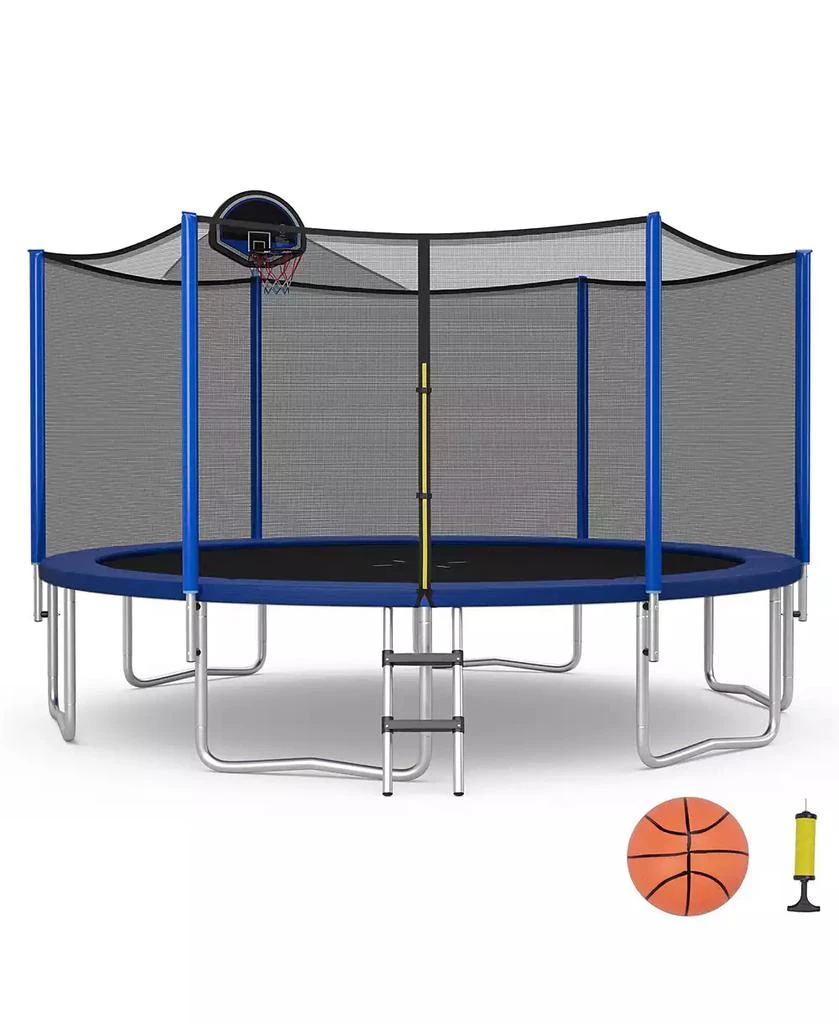 Gymax 15FT Outdoor Large Trampoline Safety Enclosure Net w/ Basketball Hoop Ladder 1