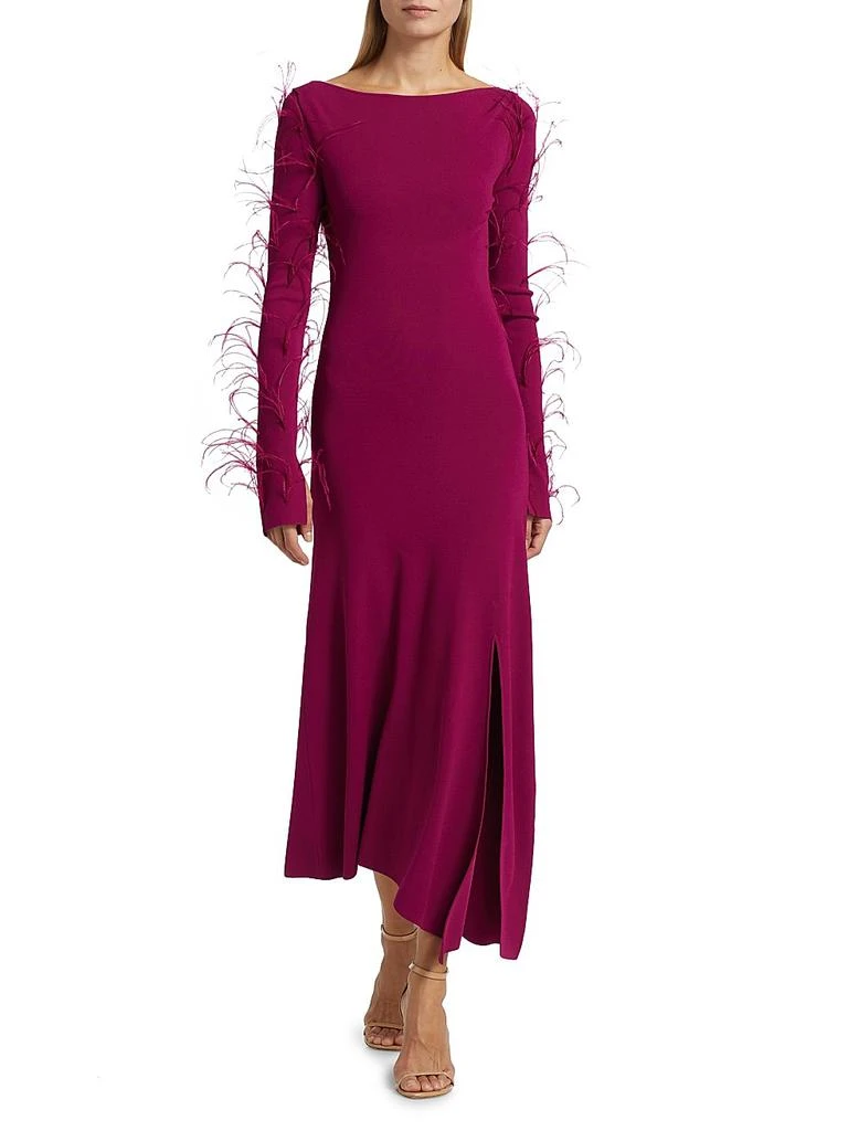 Feather-Trimmed Stretch Maxi-Dress  On Sale Now with Up to 71% Off |  Discover Exclusive Deals & Savings at BeyondStyle  Authentic undefined  boatneck|premier|solid|Women's|floor-length|feathers|medium|long  sleeve|women's apparel|fit & flare|women's ...