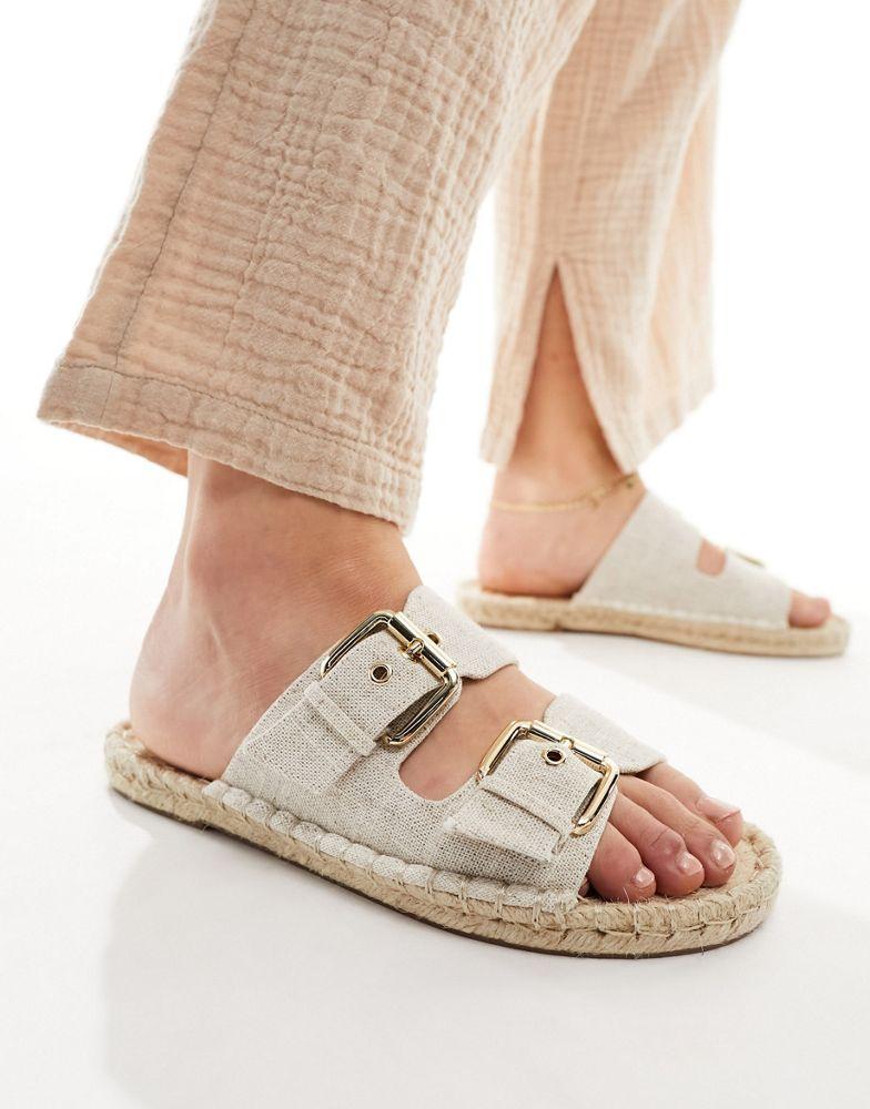 ASOS DESIGN ASOS DESIGN Wide Fit Jada double buckle espadrille sandals in natural linen