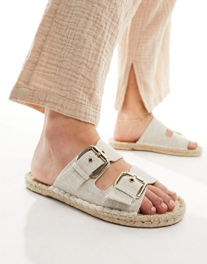 ASOS ASOS DESIGN Wide Fit Jada double buckle espadrille sandals in natural linen 3