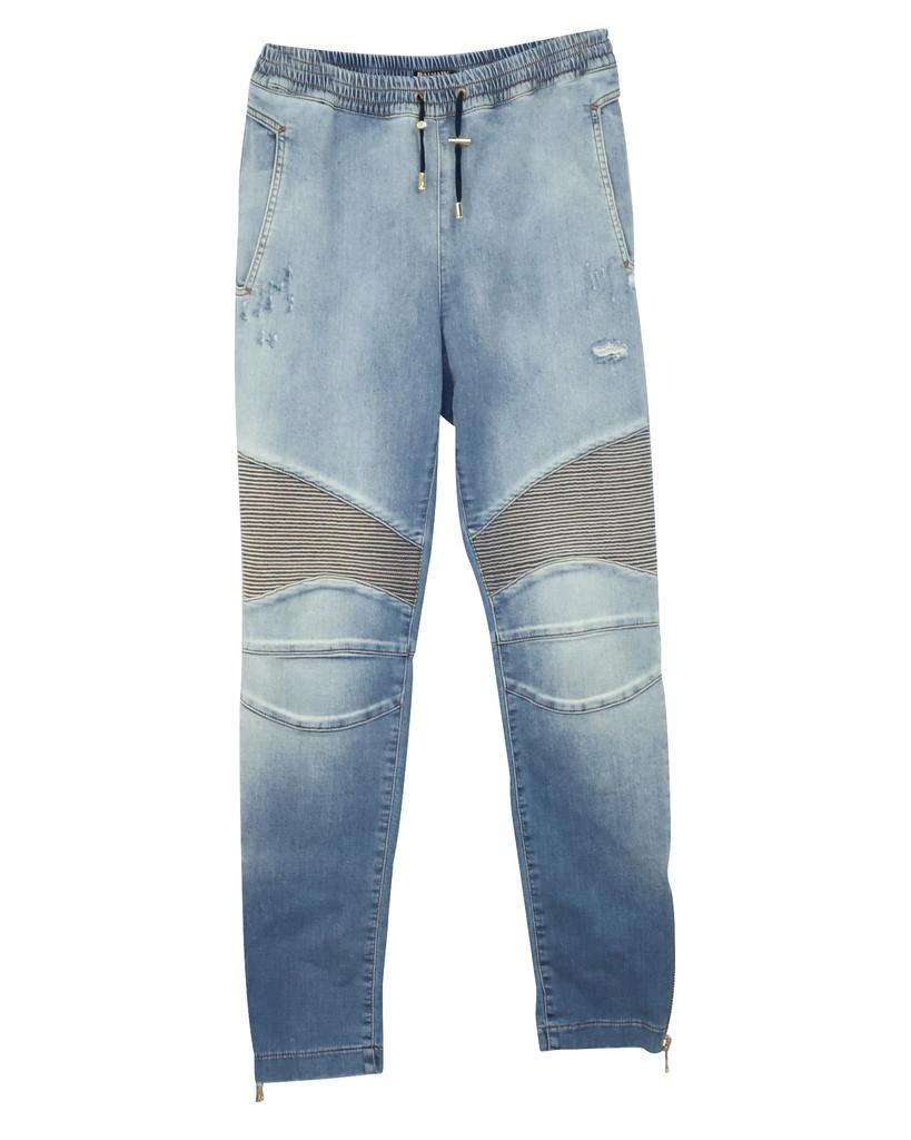 Balmain Stonewashed Biker Jeans in Light Blue Cotton 1