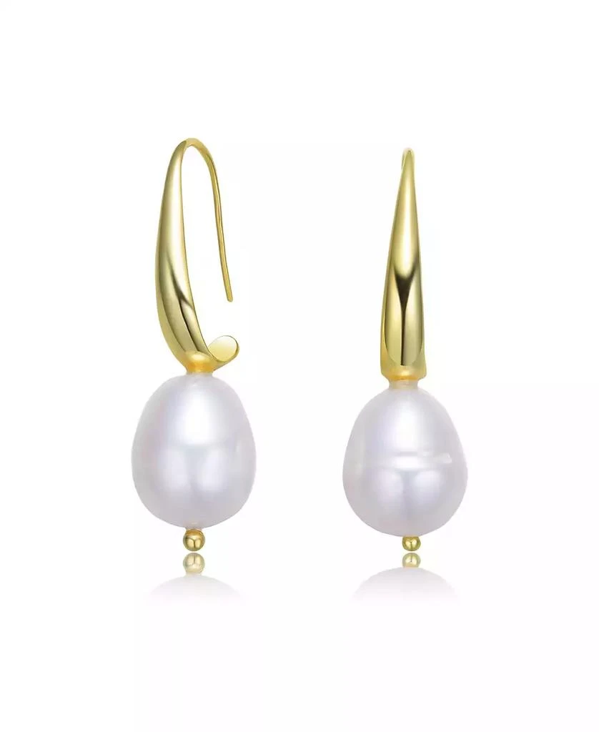 Genevive Classic 14K Gold Plated Elegant Pearl Drop Fish Hook Earrings