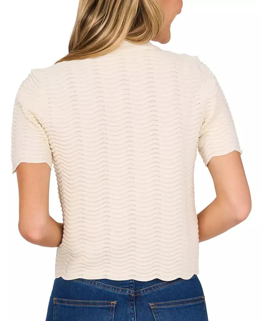 CeCe Women's Scalloped Jewel-Button Short-Sleeve Sweater 2