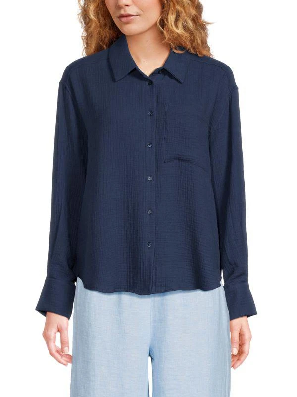 Saks Fifth Avenue Gauze Long Sleeve Button Down Shirt 1