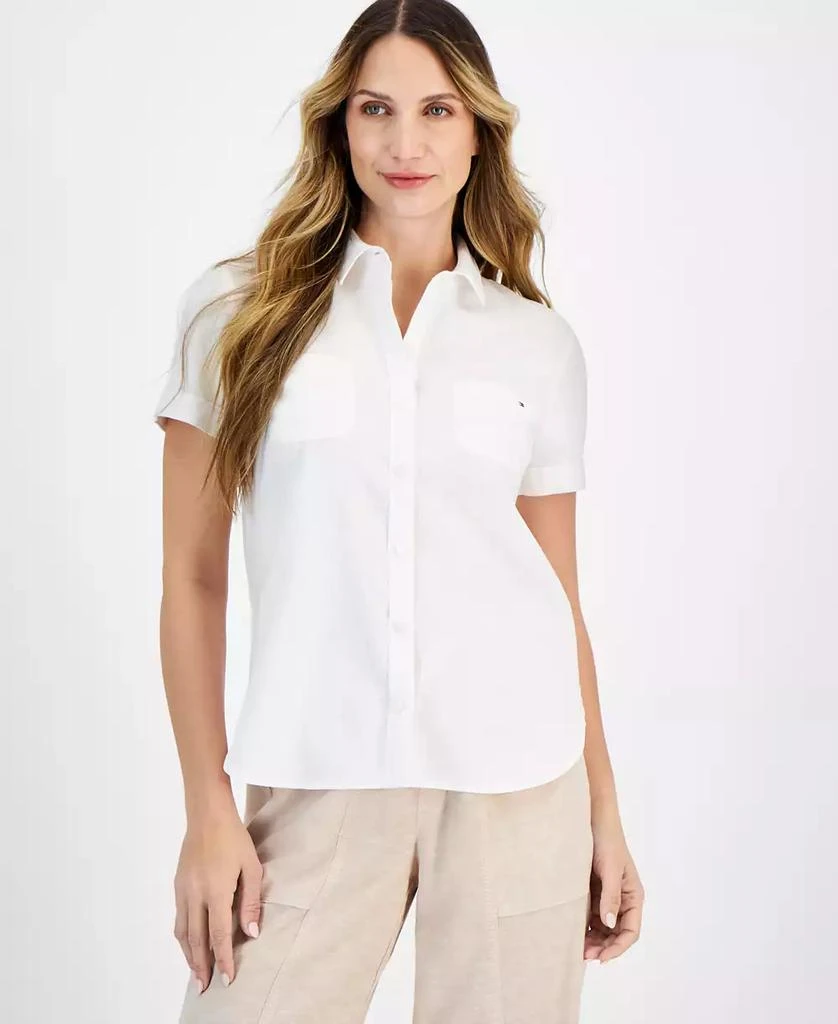 Tommy Hilfiger Women's Linen-Blend Short-Sleeve Shirt 1