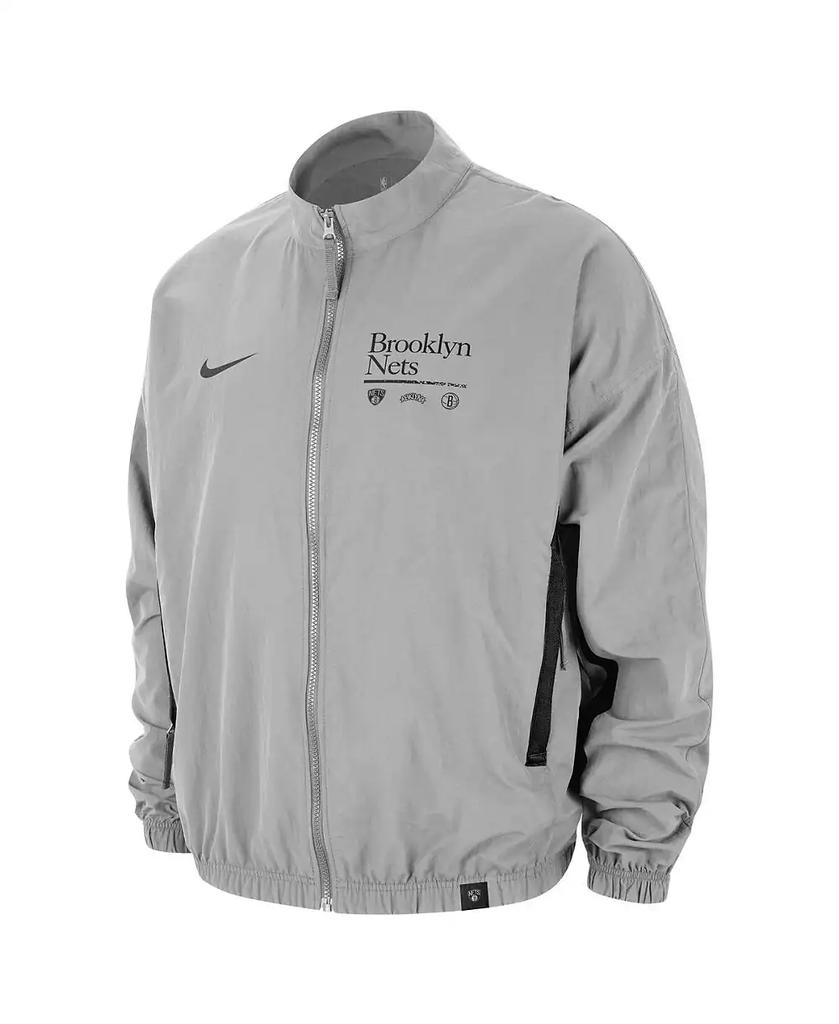 NIKE Men's Silver Distressed Brooklyn Nets Courtside Vintage-Like Warmup Full-Zip Jacket