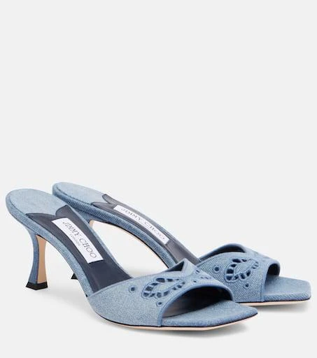Jimmy Choo Skye 70 embroidered denim mules 1