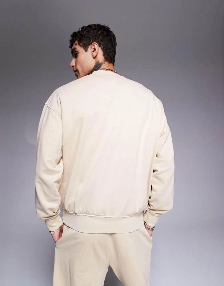 NICCE Nicce co-ord logo washed crew neck sweat in beige 3
