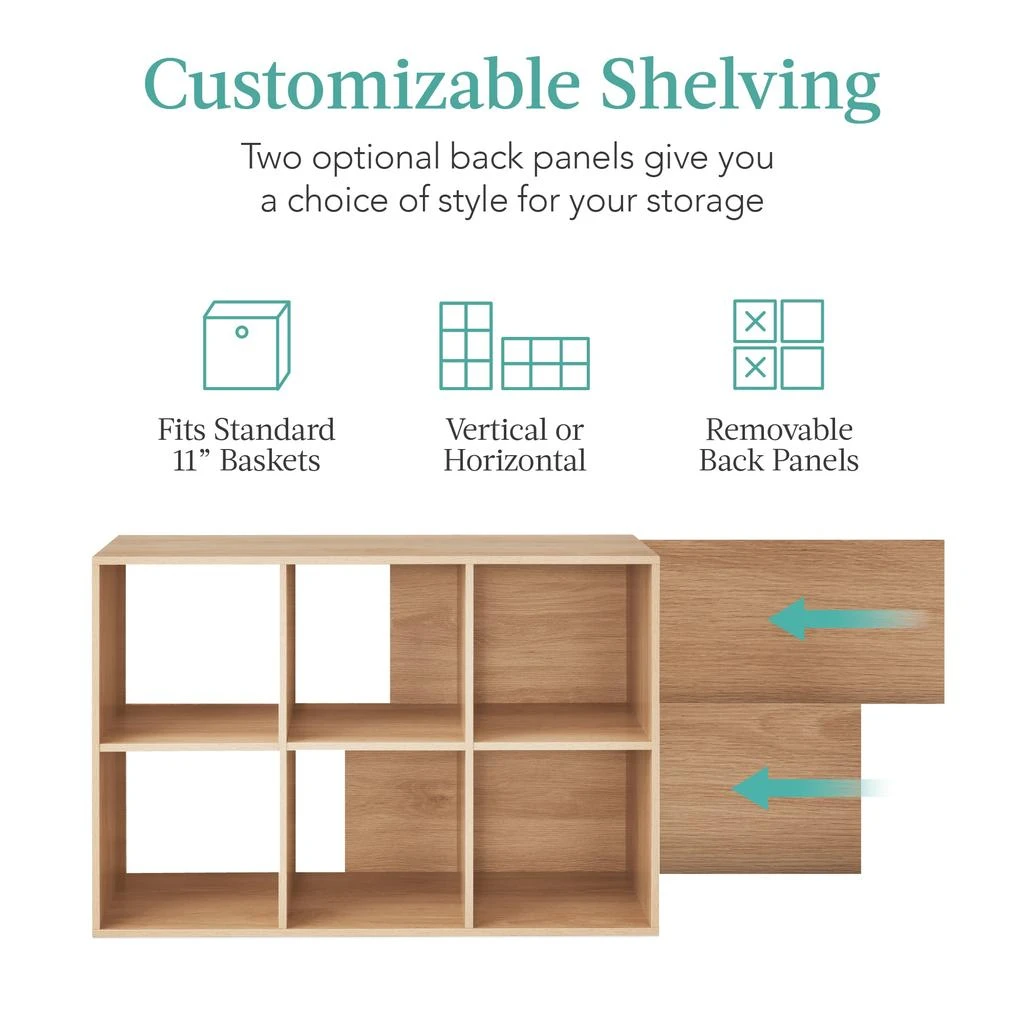 Best Choice Products 6-Cube Bookshelf, 11in Display Storage System, Organizer w/ Removable Back Panels 2