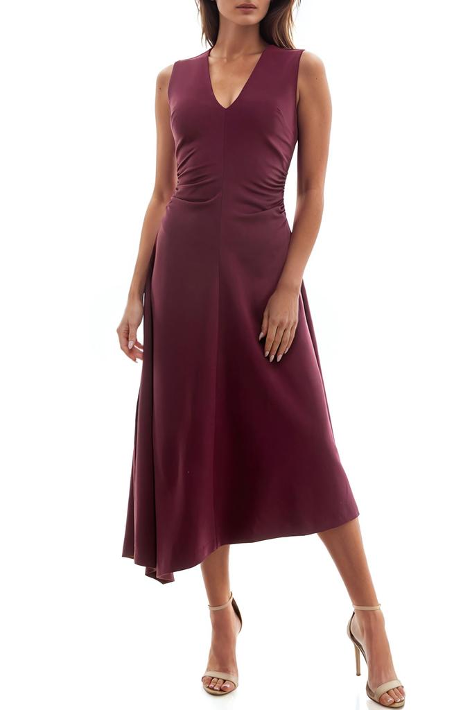 Socialite Shirred Waist Sleeveless Asymmetric Midi Dress