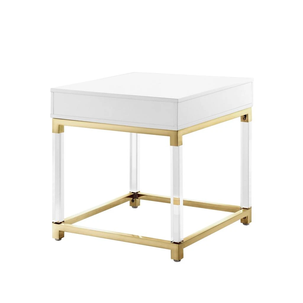 Hivvago 24" White and Gold Wood Acrylic and Stainless Steel Square End Table With Drawer 5