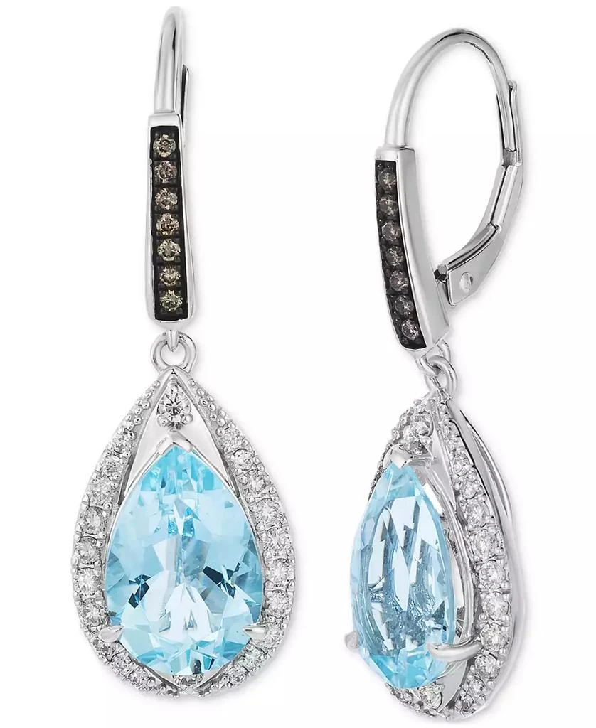 Le Vian Sea Blue Aquamarine (4-5/8 ct. t.w.) & Diamond (1/2 ct. t.w.) Pear Halo Leverback Drop Earrings in 14k White Gold 1