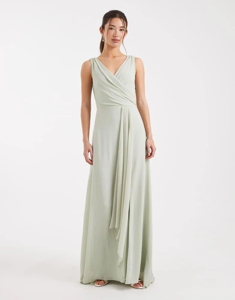 TFNC Bridesmaid chiffon wrap top draped maxi dress in sage green  On Sale  Now with Up to 10% Off | Discover Exclusive Deals & Savings at BeyondStyle   Authentic TFNC Home|women