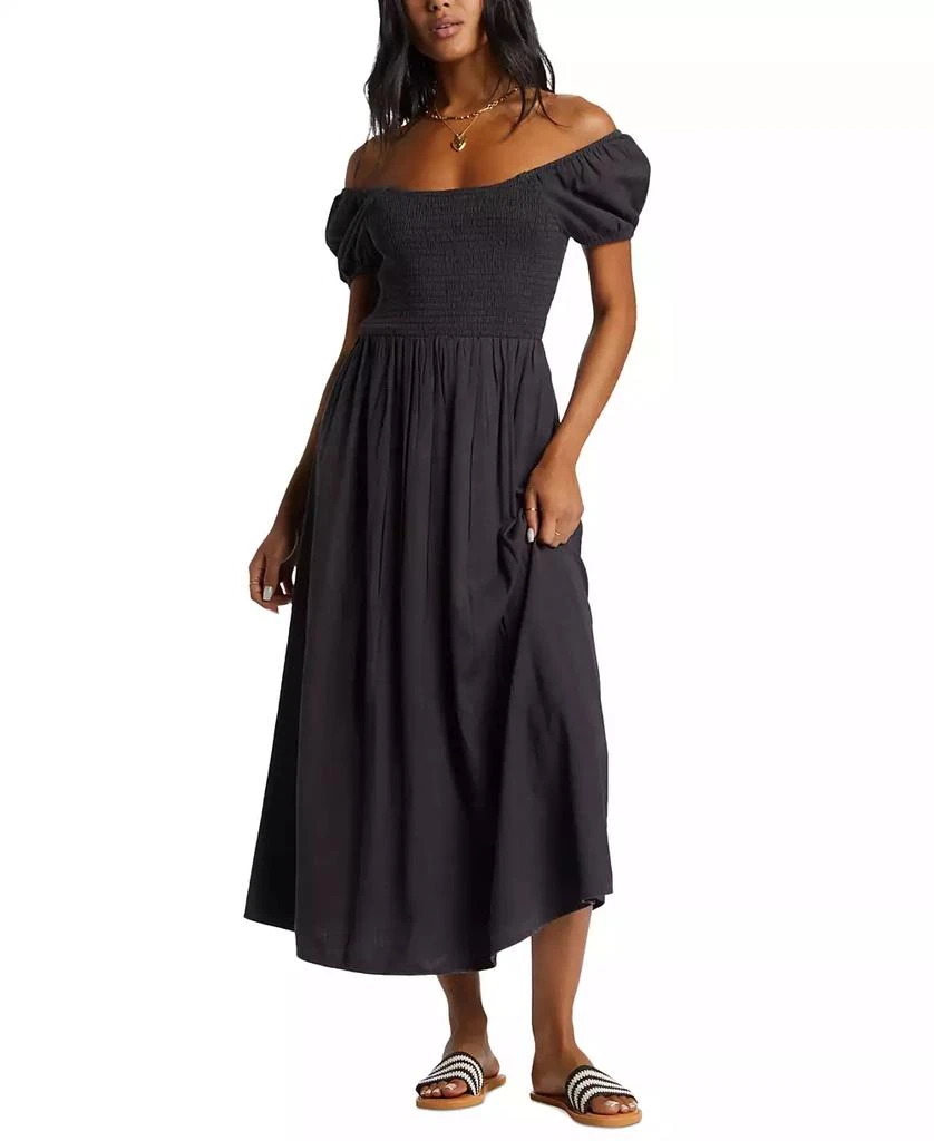 Billabong Juniors' Midnight Sky Smocked Puff-Sleeve Midi Dress 1