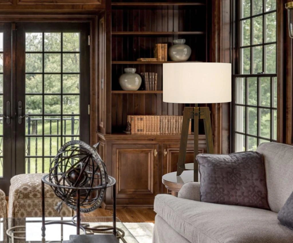 Hivvago 32" Brown Metal Tripod Table Lamp With Off White Drum Shade 4