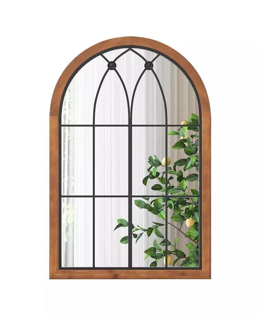 SKONYON Arched Window Finished Mirror with Back Board-Natural