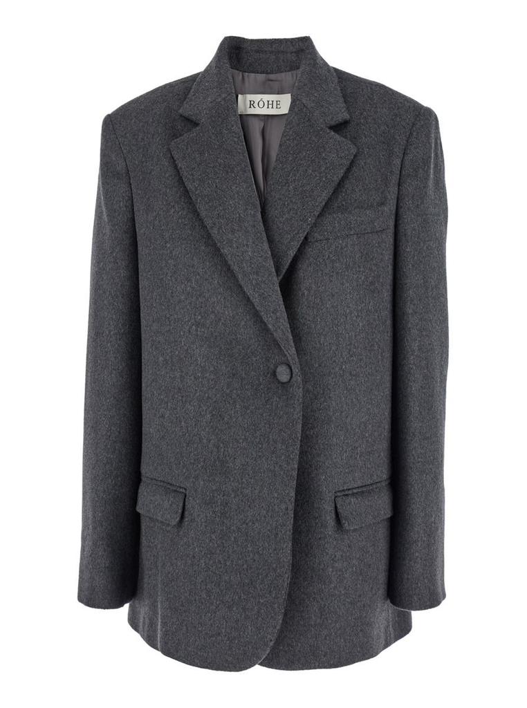 Rohe Grey Double-Breasted Jacket With Notched Revers In Wool Blend Woman