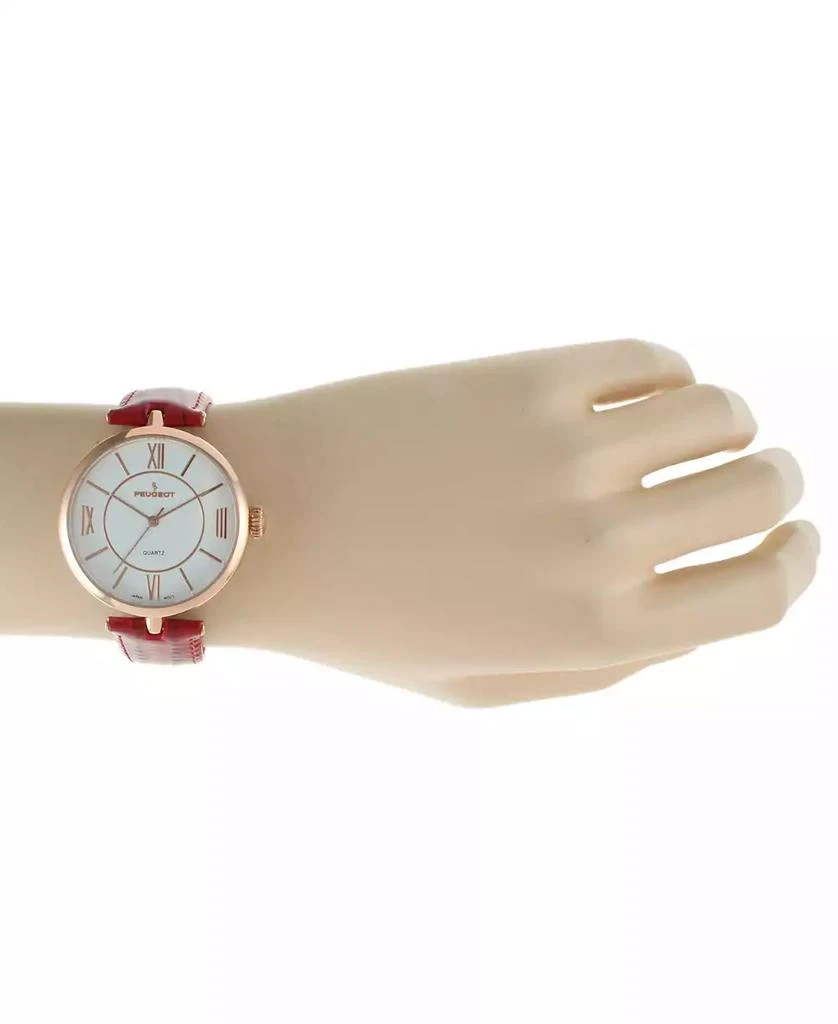 Peugeot Women's Rose Gold 38mm Watch T-Bar Dress Red Leather Strap 4