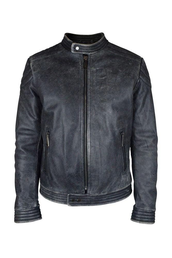 Philipp Plein Vintage-Effect Gray Leather Biker Jacket