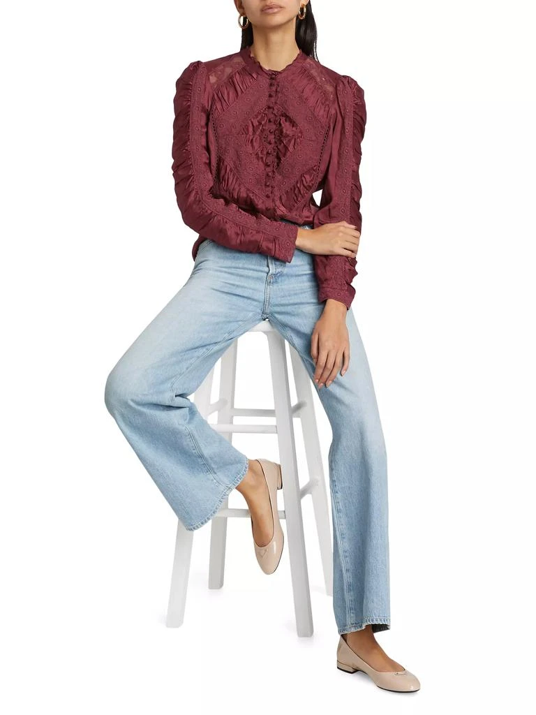 LOVESHACKFANCY Isaline Ruched Lace Long-Sleeve Top 2