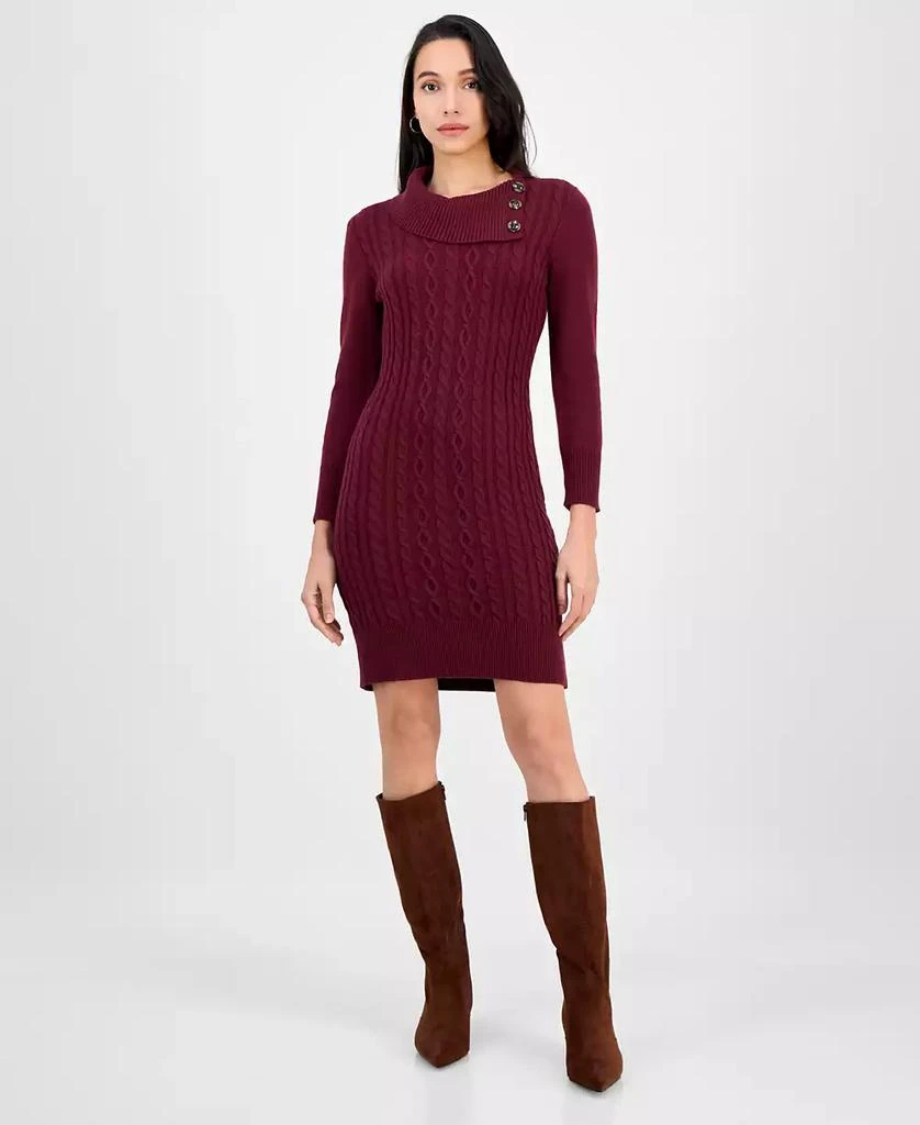 Sandra Darren Women's Cable-Knit Fitted Long-Sleeve Sweater Dress - Wine - Size L