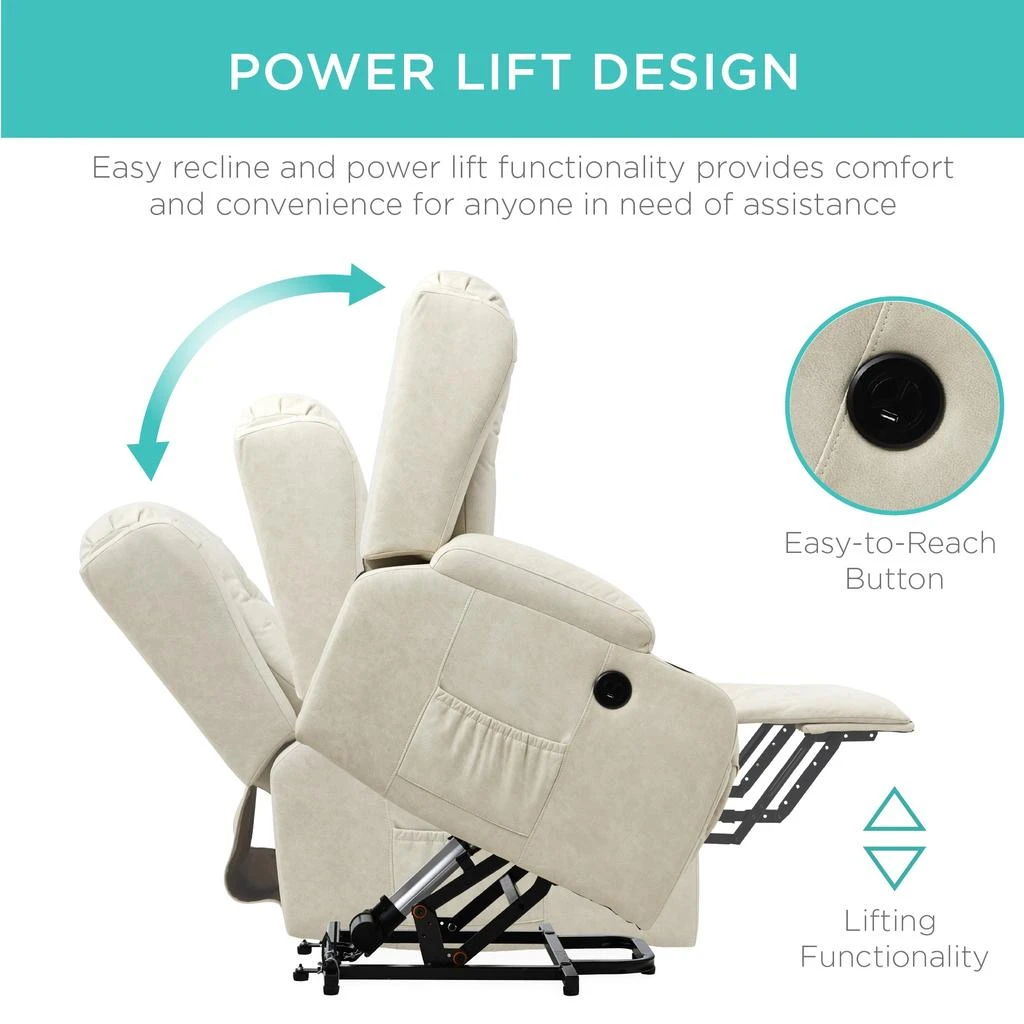 Best Choice Products Electric Power Lift Recliner Massage Chair Furniture w/ USB Port, Heat, Cupholders 3