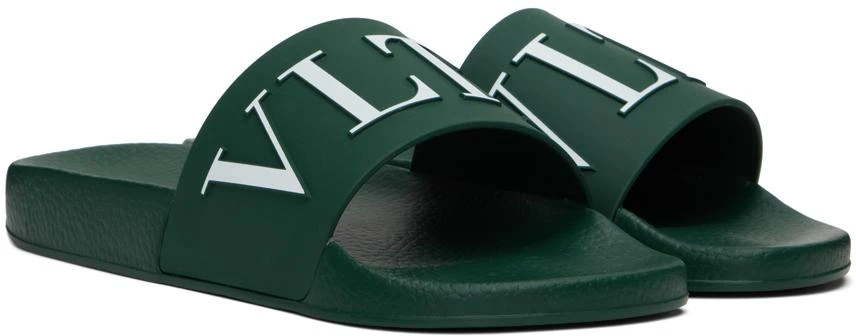 Valentino Green and Black Slides Valentino Green Rubber VLTN Flat Sandals Size 45 Valentino  main image 2