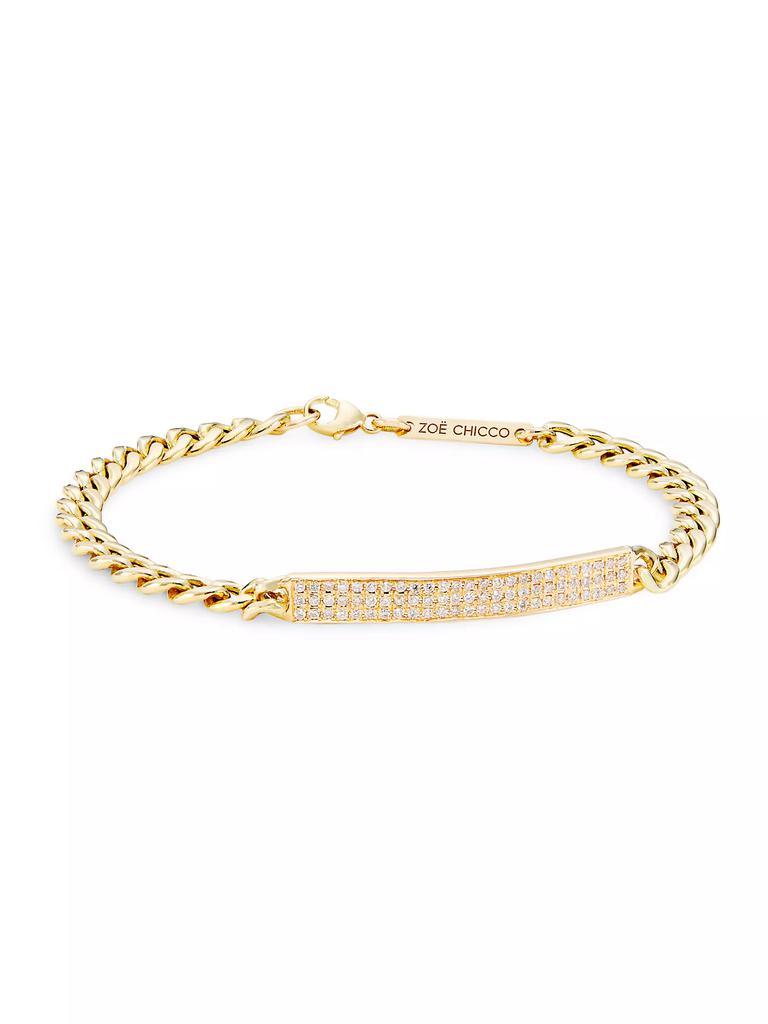 Zoë Chicco Identity 14K Yellow Gold & 0.41 TCW Pavé Diamond Medium Hollow Curb Chain Id Bracelet