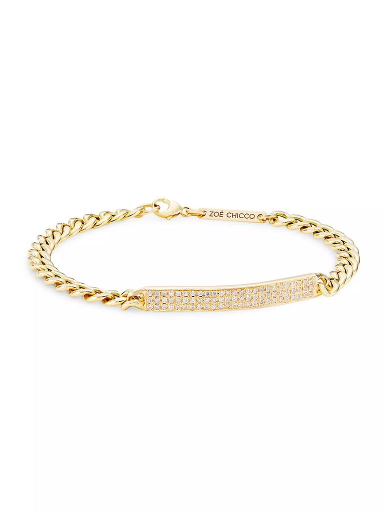 Zoë Chicco Identity 14K Yellow Gold & 0.41 TCW Pavé Diamond Medium Hollow Curb Chain Id Bracelet 1