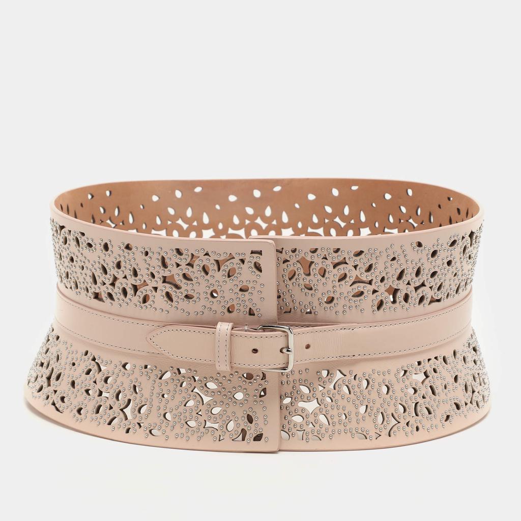 Alaia Alaia Light Pink Laser Cut Leather Corset Belt 70CM