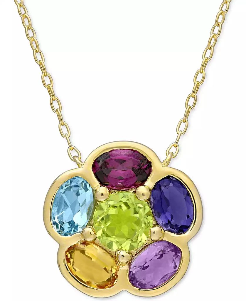 Macy's Multi-Gemstone Flower 18" Pendant Necklace (3-3/8 ct. t.w.) in 18k Gold-Plated Sterling Silver 1