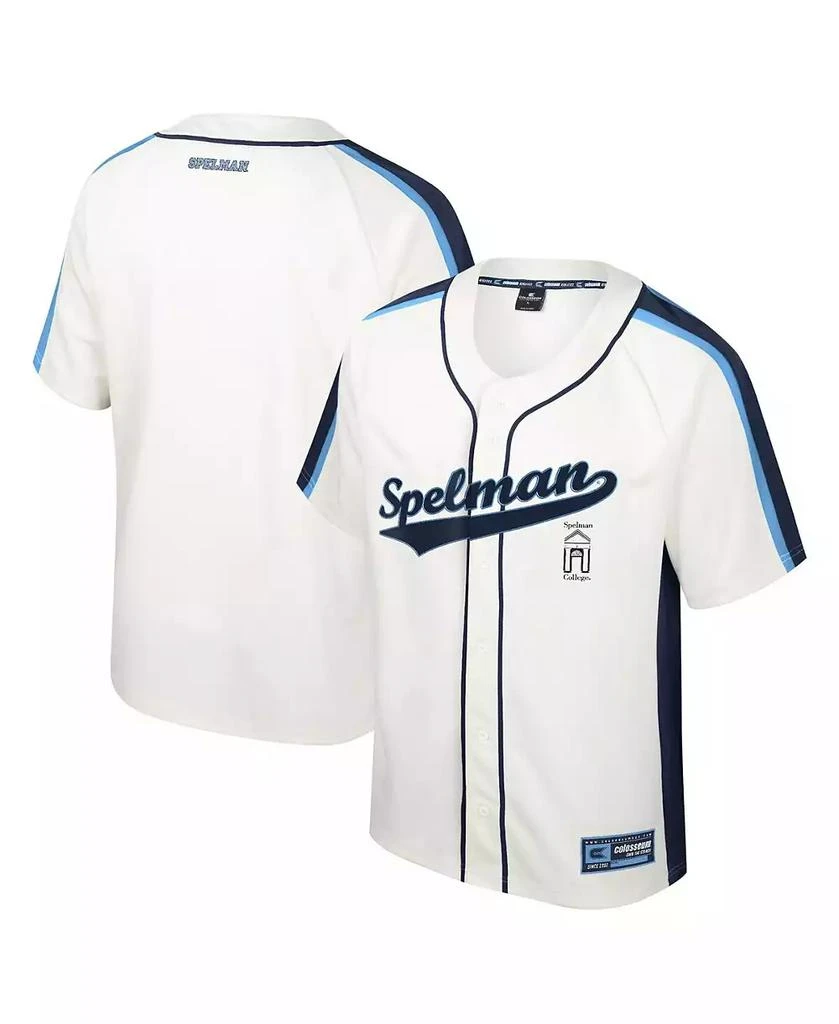 Colosseum Men's Cream Distressed Spelman College Jaguars Ruth Button-Up Baseball Jersey 1