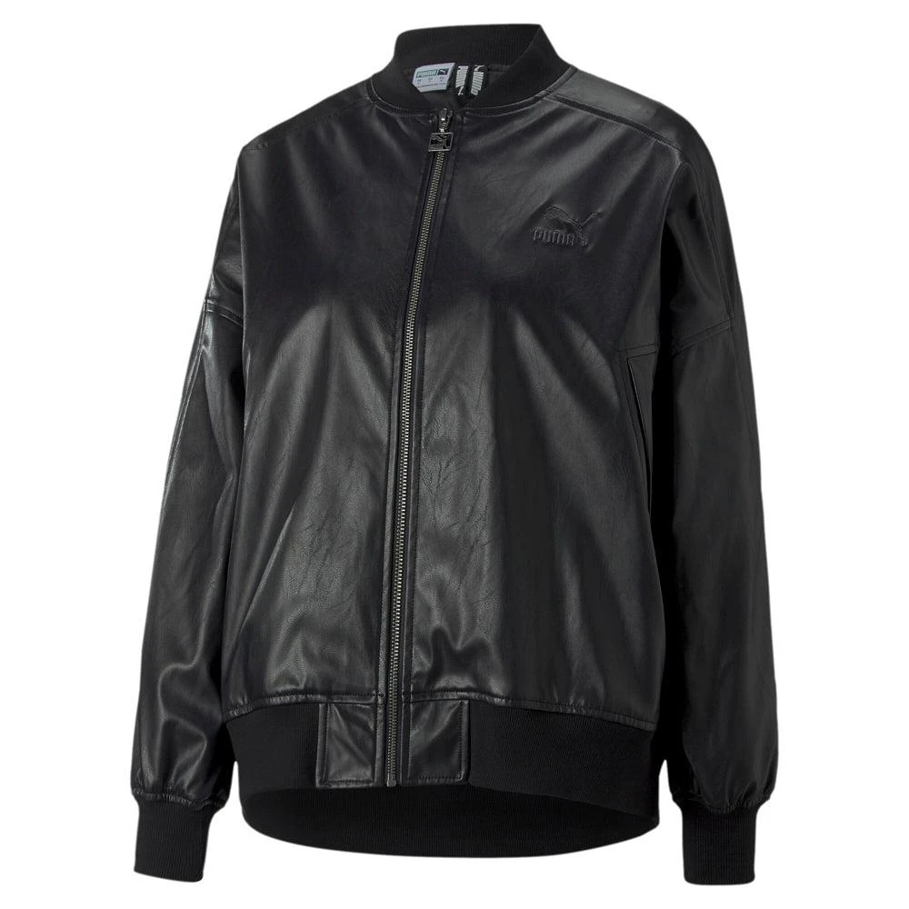 Shop T7 Faux Leather Full Zip Bomber Jacket on Sale at BeyondStyle