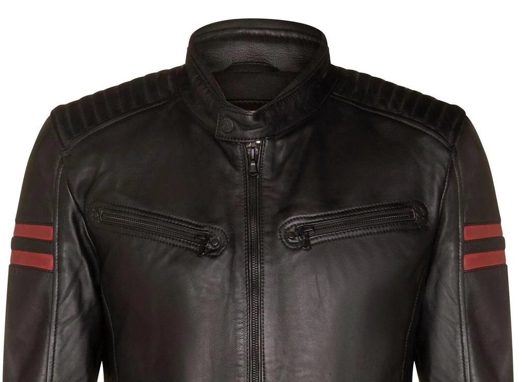 Infinity Leather Mens Black Leather Retro Bomber Jacket - Rome 4