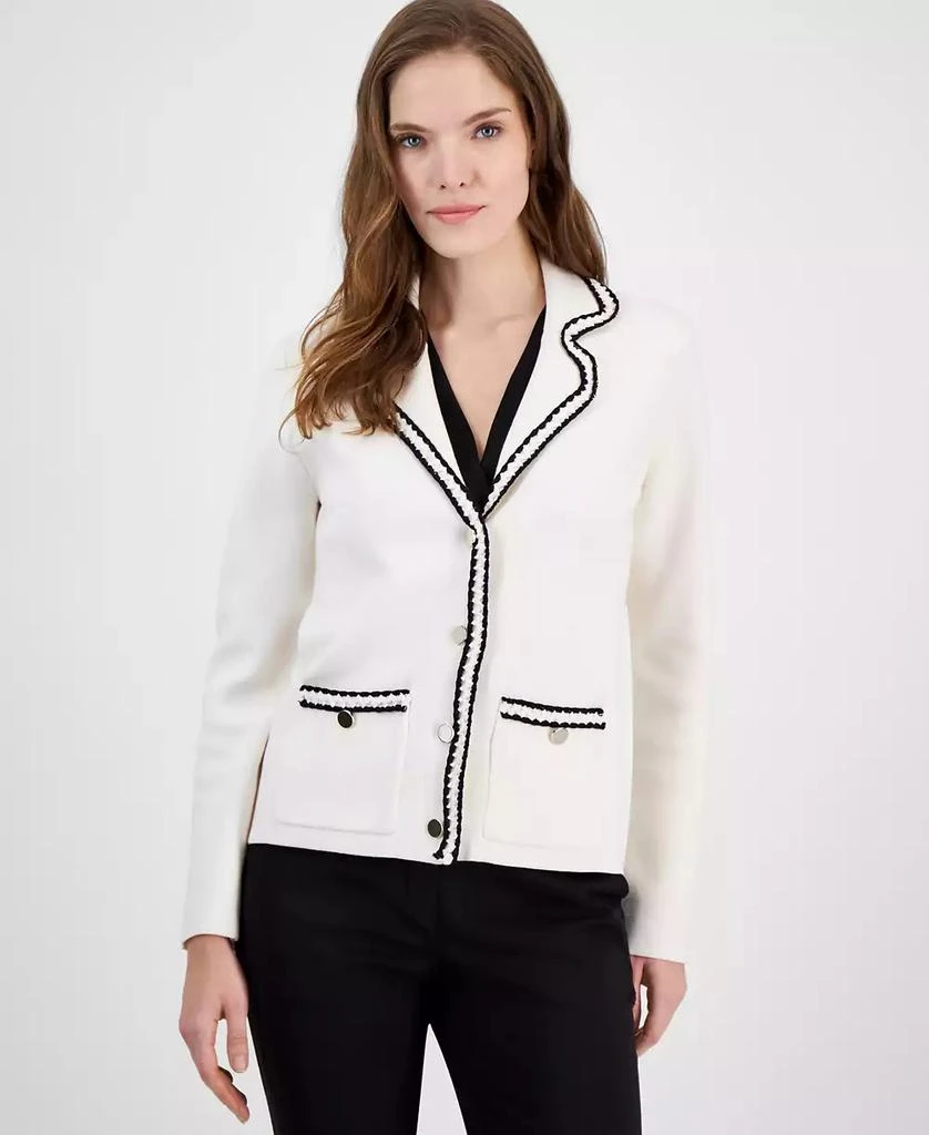 Anne Klein Women's Braided-Trim Notched-Collar Cardigan Sweater 1