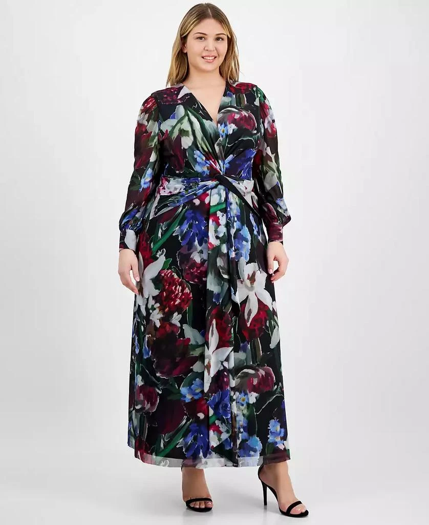 Anne Klein Plus Size Printed Twist-Front Maxi Dress 1