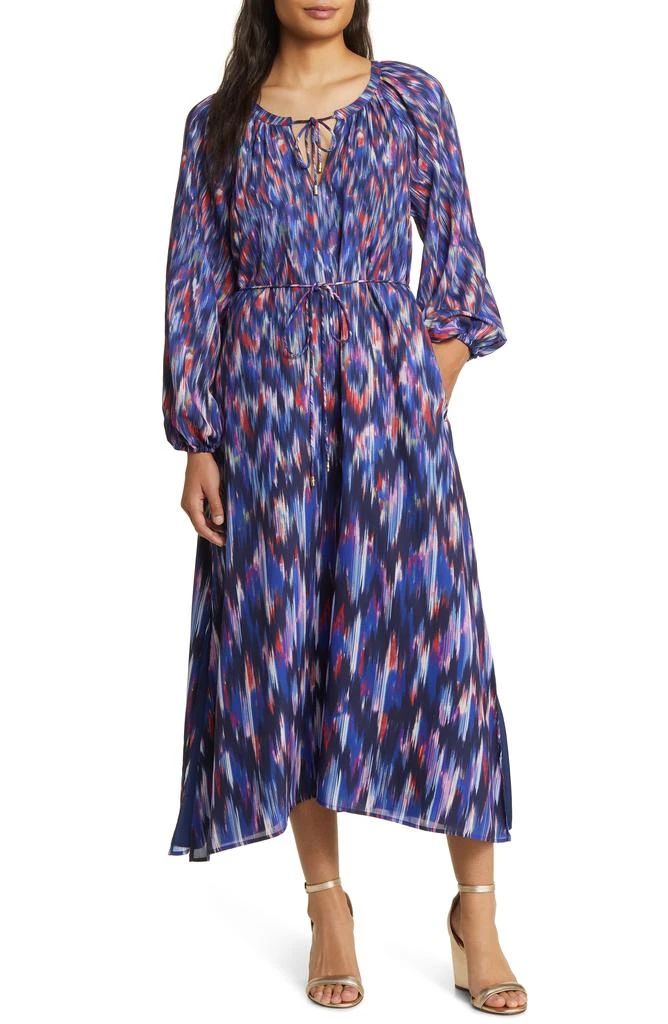 Shop Ikat Long Sleeve Recycled Polyester Midi Dress on Sale at
