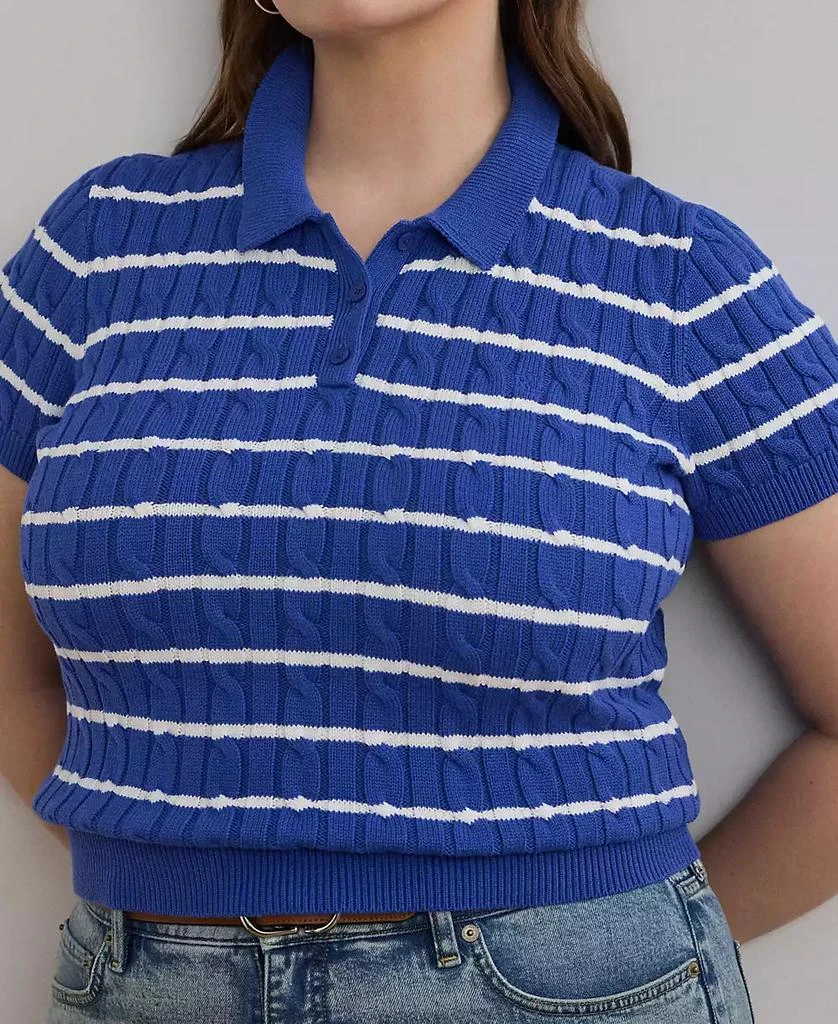 Ralph Lauren Plus Size Striped Cable-Knit Cotton Polo Sweater 4