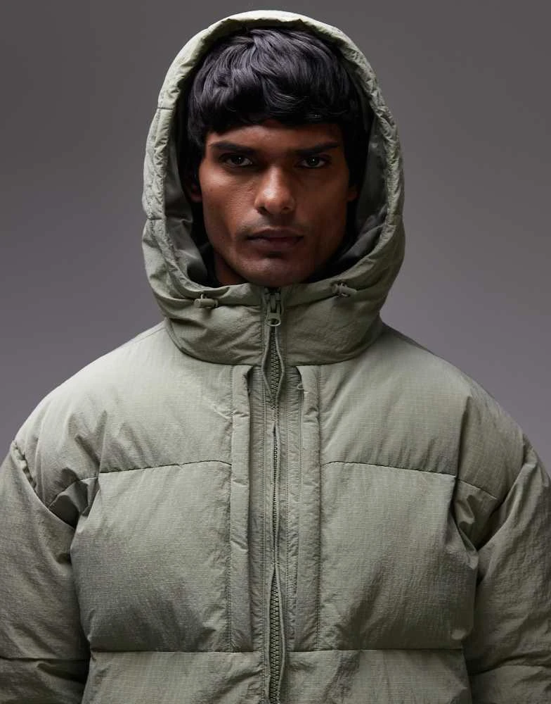 Topman Topman textured hooded puffer jacket in sage 2