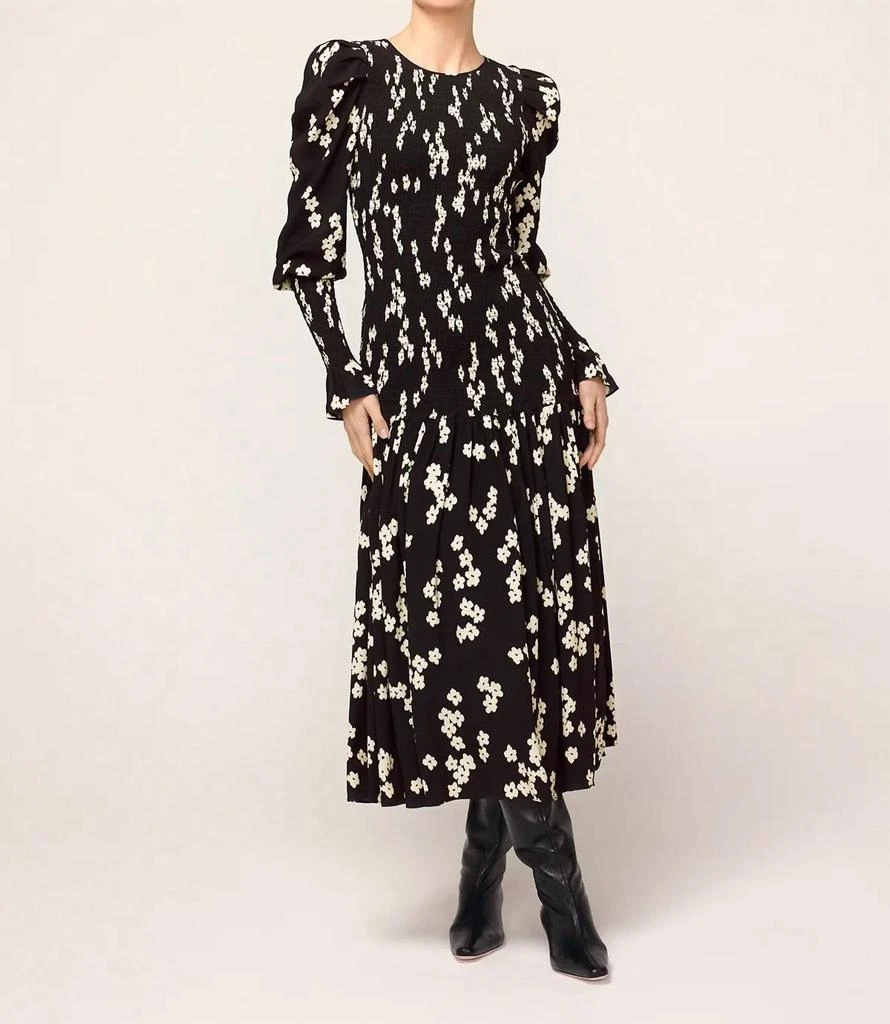 Kitri Floral Print Shirred Dress In Wren Black 2