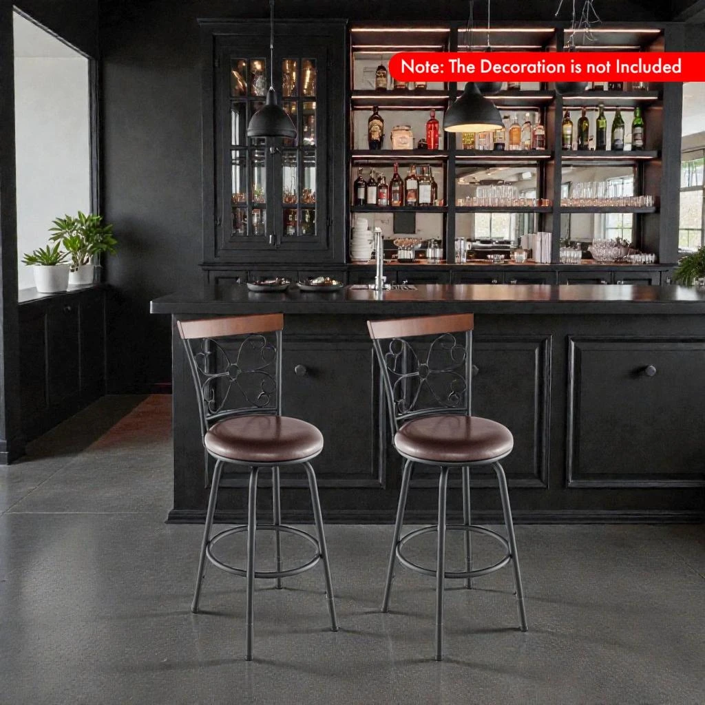 Hivvago Set of 2 Adjustable Height PU Leather Swivel Bar Stools with Cushioned Seats 2